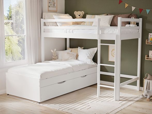 Flair Lucia L Shaped Bunk Bed with Trundle White