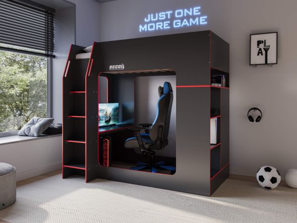 Recoil Meridian Gaming High Sleeper with Storage Black & Red