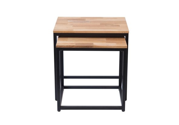 LPD Mirelle Nest Of Tables Solid Oak Black Metal Frame