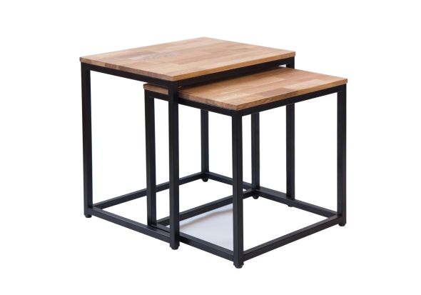 LPD Mirelle Nest Of Tables Solid Oak Black Metal Frame
