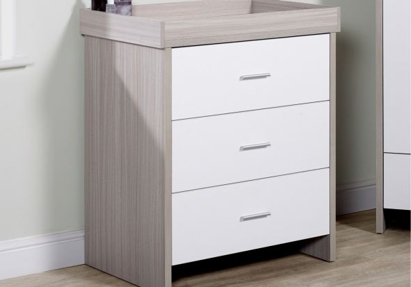 Ickle Bubba Pembrey Changing Unit modern style available in ash grey and ash grey and white 3 drawers