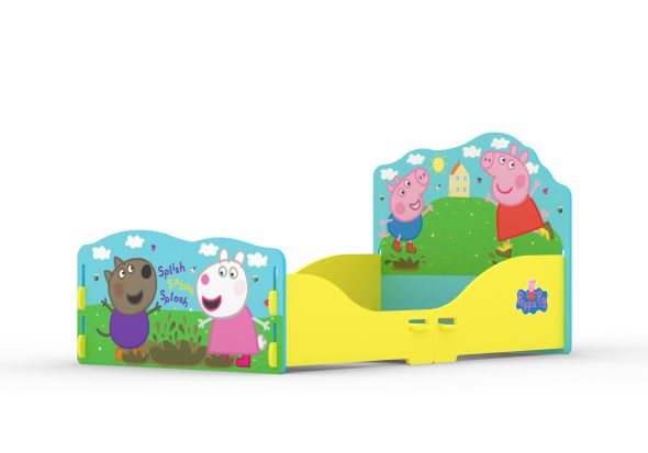 Peppa Pig junior bed frame brightly coloured images of Peppa Pig George and friends