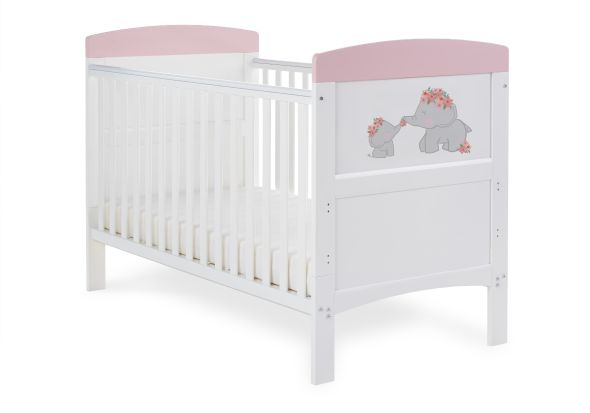 Obaby Grace Inspire Cot Bed & Under Drawer - Me & Mini Me Elephants - Pink
