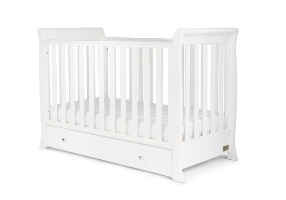 Ickle Bubba Snowdon 4 in 1 Mini Cot Bed Traditional sleigh design white finish slatted base under drawer included