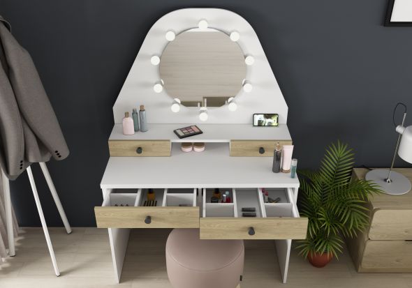 Trasman Star Vanity Table Oak & White
