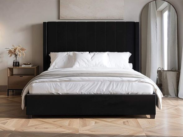 Flair Tiggy Ottoman Bed with Winged Headboard Black Velvet