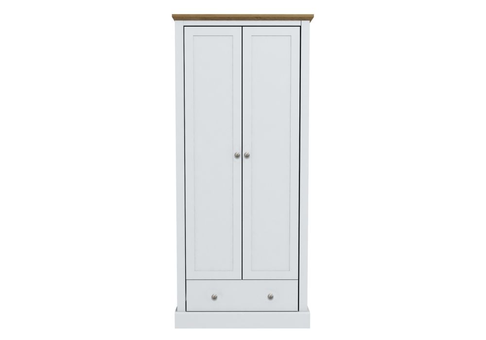 LPD Devon 2 Door 1 Drawer White & Oak Wardrobe