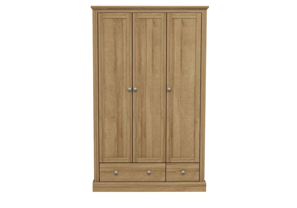 LPD Devon 3 Door 2 Drawer Oak Wardrobe