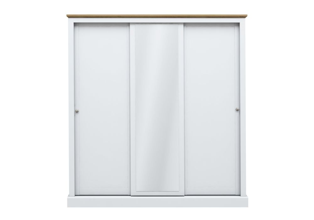LPD Devon White & Oak 3 Door Sliding Mirrored Wardrobe
