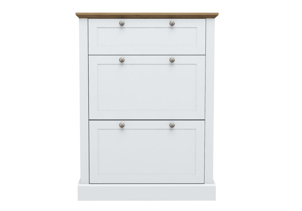 LPD Devon White & Oak 3 Tier Shoe Cabinet