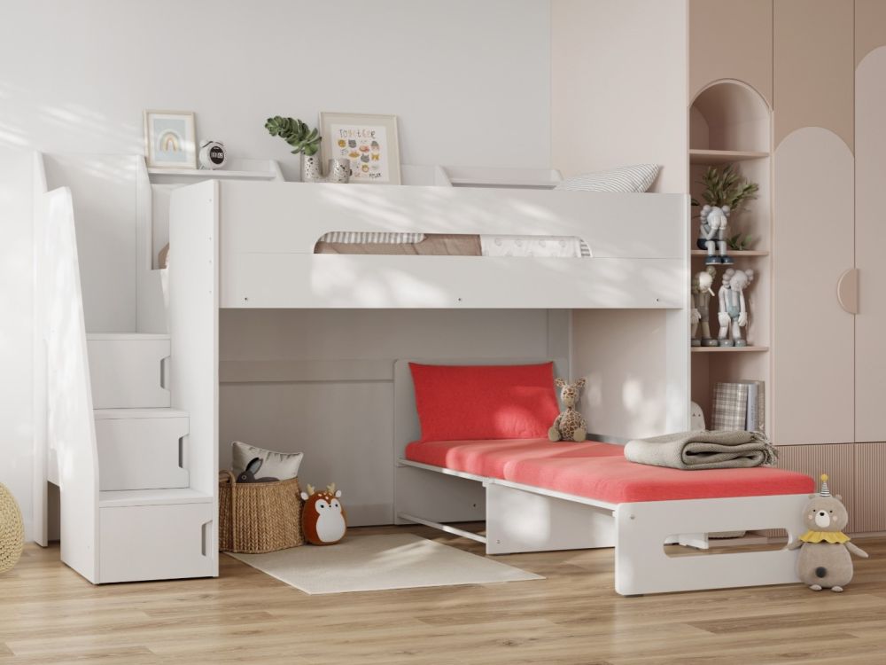 Flair Stepaside Staircase High Sleeper with Futon-Scarlet Red
