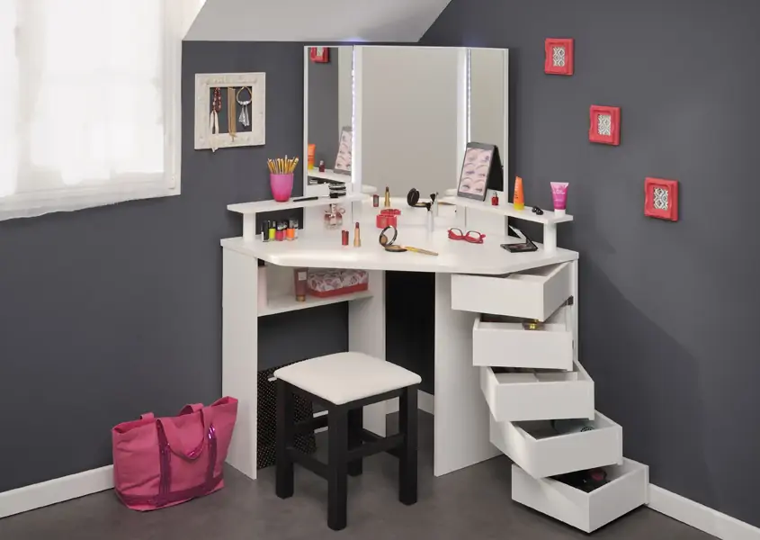 White corner dressing table