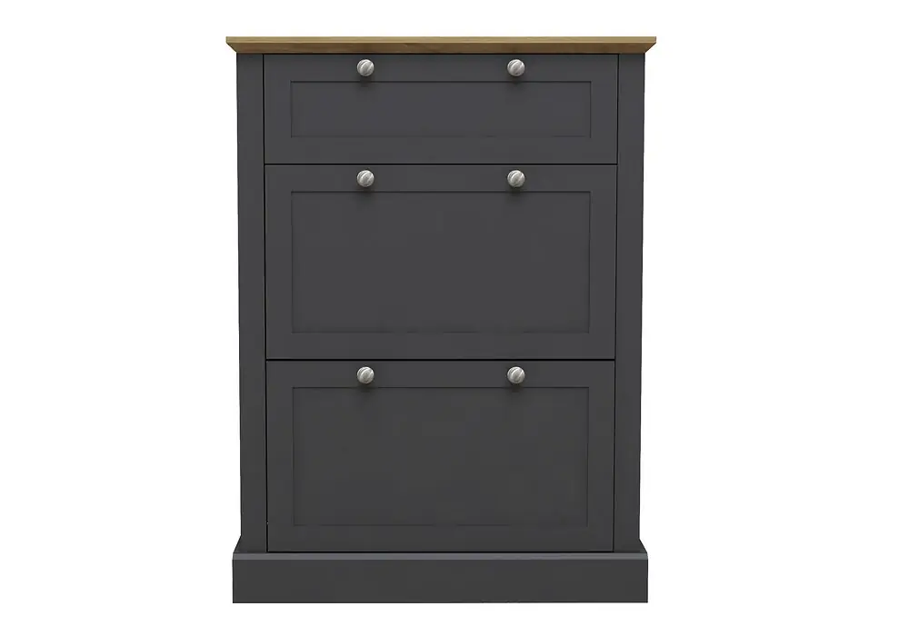 LPD Devon Charcoal & Oak 3 Tier Shoe Cabinet