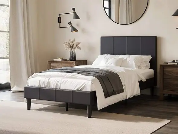 Flair Leto Faux Leather Bed Frame Brown