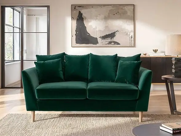 Solace+Co Avery 2 Seater Scatter Back Cushion Sofa Bottle Green Velvet