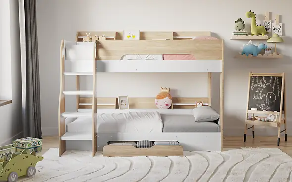 Flair Flick Bunk Bed Oak With Shelves And Drawer