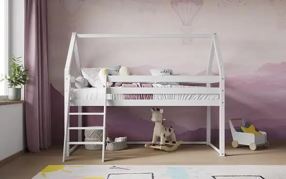 Flair Ellie House Midsleeper Wooden Bed in White
